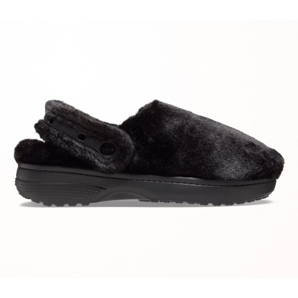 Crocs Classic Unforgettable Clog Black Faux Fur Fuzzy Comfort Shoes Womens 6 NWT